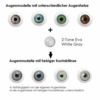 Coloured contact lenses LIEBEVUE 2-Tone Eva White Gray effect on 4 different eye colours