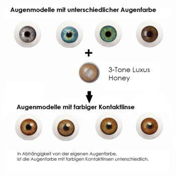 Coloured contact lenses LIEBEVUE 3-Tone Luxus Honey effect on 4 different eye colours