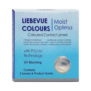 Packaging of coloured gray contact lenses from LIEBEVUE - Eva White Gray