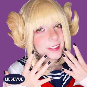 Cosplay model wears LIEBEVUE Funky Twilight New Moon yellow contact lenses