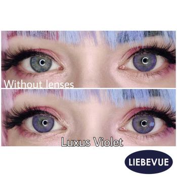 Purple contact lenses Luxus Violet by LIEBEVUE on grey-blue eyes