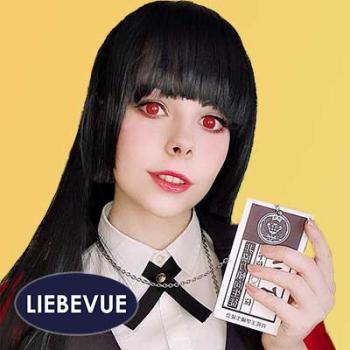 Model wears the red contact lenses Funky Red Screen of LIEBEVUE brand
