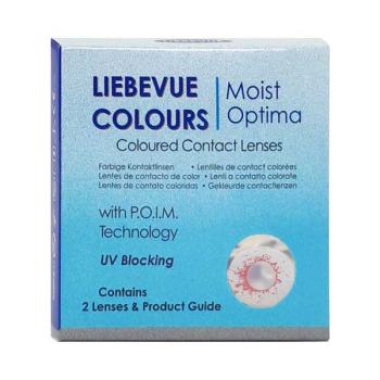 Packaging of the coloured contact lenses LIEBEVUE Funky Bloodshot Drops
