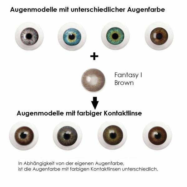 Coloured contact lenses Elena Bellucci Fantasy Series 1 Brown effect on 4 different eye colours