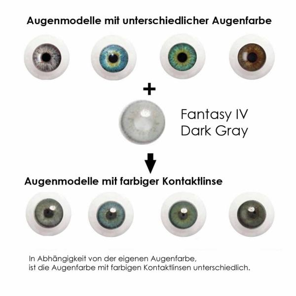 Coloured contact lenses Elena Bellucci Fantasy Series 4 Dark Gray effect on 4 different eye colours