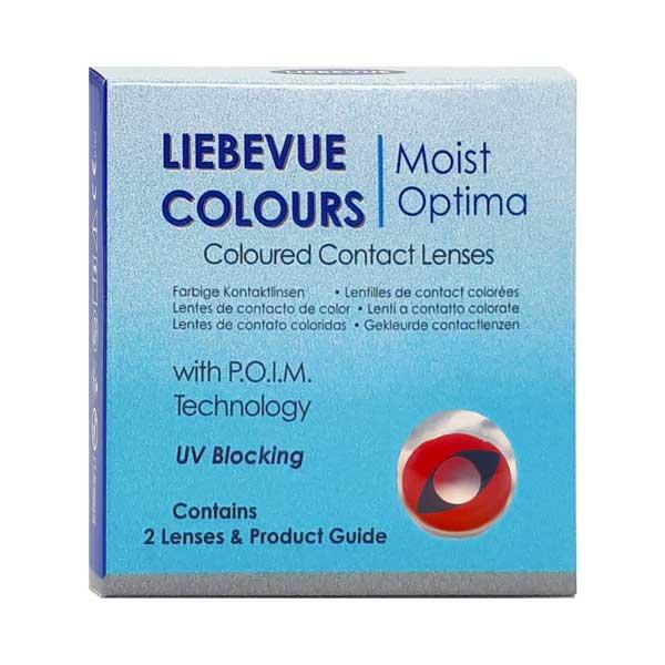 Packaging box of red contact lenses from LIEBEVUE Funky Demon Eye