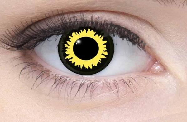 Coloured contact lenses costume contacts LIEBEVUE eclipse worn in the eye