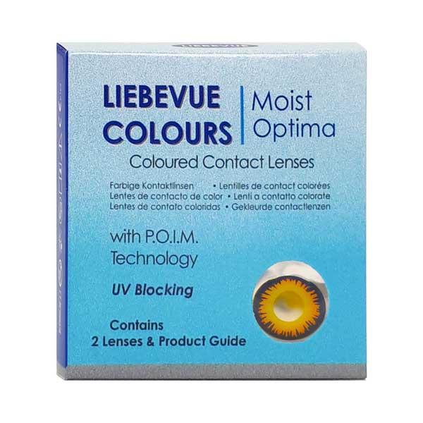 Coloured contact lenses costume contacts LIEBEVUE Orange Werewolf eye box