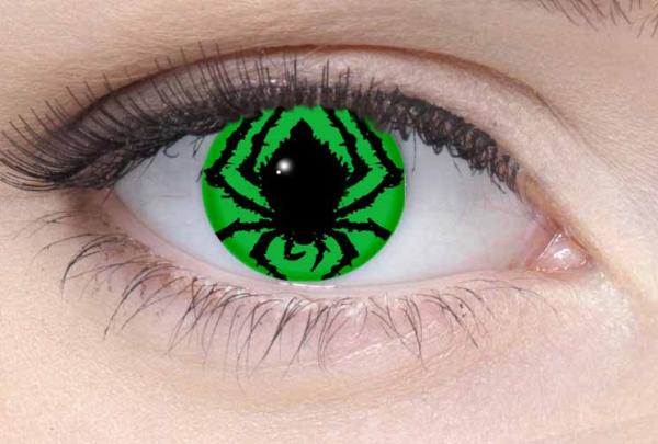 Coloured contact lenses costume contacts LIEBEVUE Poison spider green worn in the eye