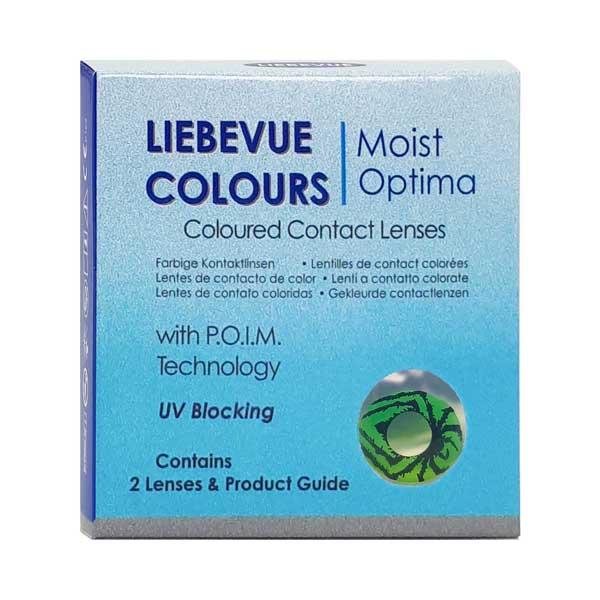 Packaging box of coloured contact lenses from LIEBEVUE Funky Poison Spider