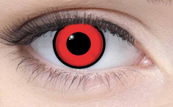 Coloured contact lenses costume contacts LIEBEVUE Rage red worn in the eye
