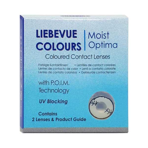 Packaging box of the yellow coloured contact lenses LIEBEVUE Funky Stiched Mummy