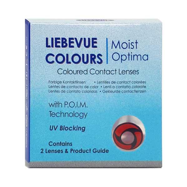 Packaging of the red coloured contact lenses LIEBEVUE Itachi