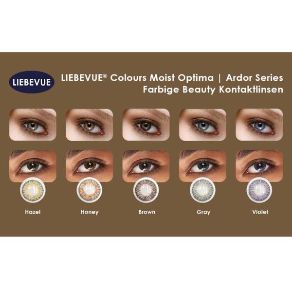 Coloured contact lenses LIEBEVUE 3-Tone Ardor Brown worn in the eye