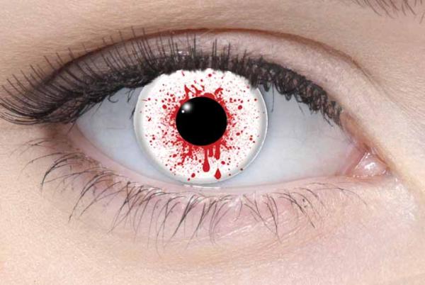 Coloured contact lenses costume contacts LIEBEVUE bloodshot drops worn in the eye