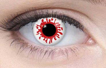 Coloured contact lenses costume contacts LIEBEVUE blood splat worn in the eye