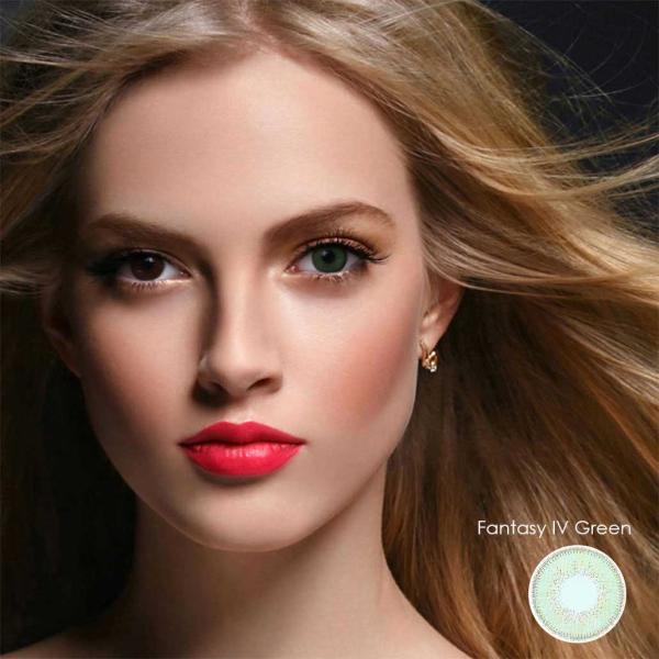 Model with green coloured contact lenses in one eye - Fantasy IV Green