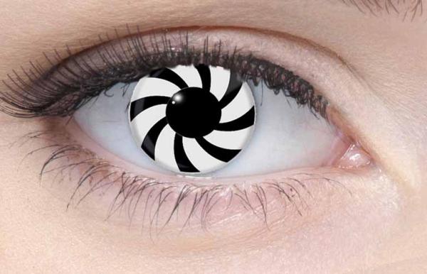 Coloured contact lenses costume contacts LIEBEVUE Optical fraser spiral worn in the eye