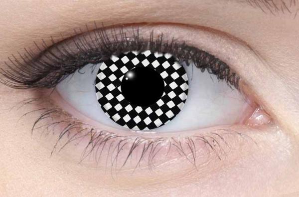 Coloured contact lenses costume contacts LIEBEVUE Chequared worn in the eye