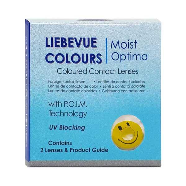 Packaging box of yellow coloured contact lenses LIEBEVUE Funky Smiley
