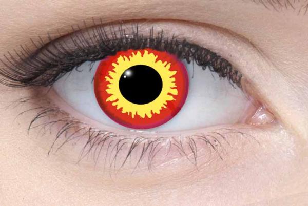 Coloured contact lenses costume contacts LIEBEVUE Wild Fire worn in the eye