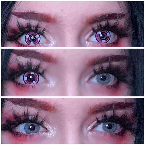 Ansicht der farbigen Kontaktlinsen Manga Pink auf dem Auge